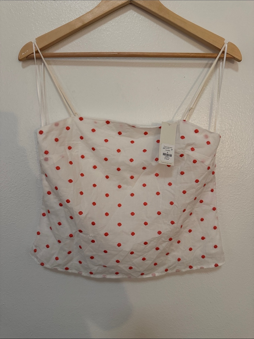 Women’s White Red Polka Dot Spaghetti Strap Crop Top
